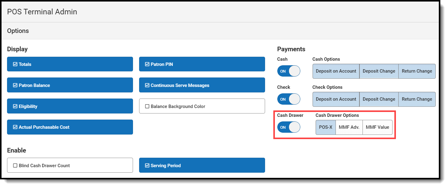 Screenshot of setting the Point of Sale Options.