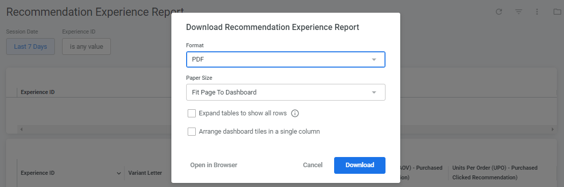 The Download modal showing the options available for a PDF