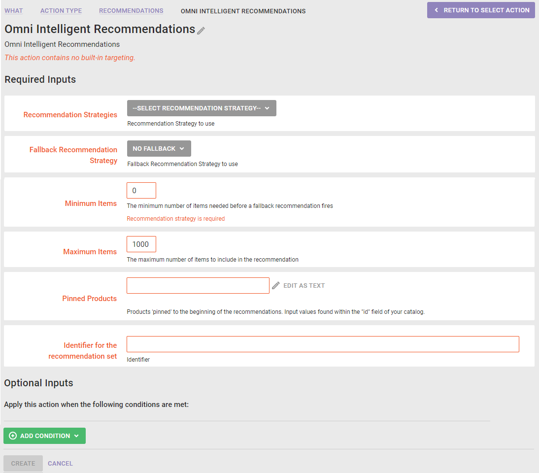 Example of an Omni Intelligent Recommendations action template
