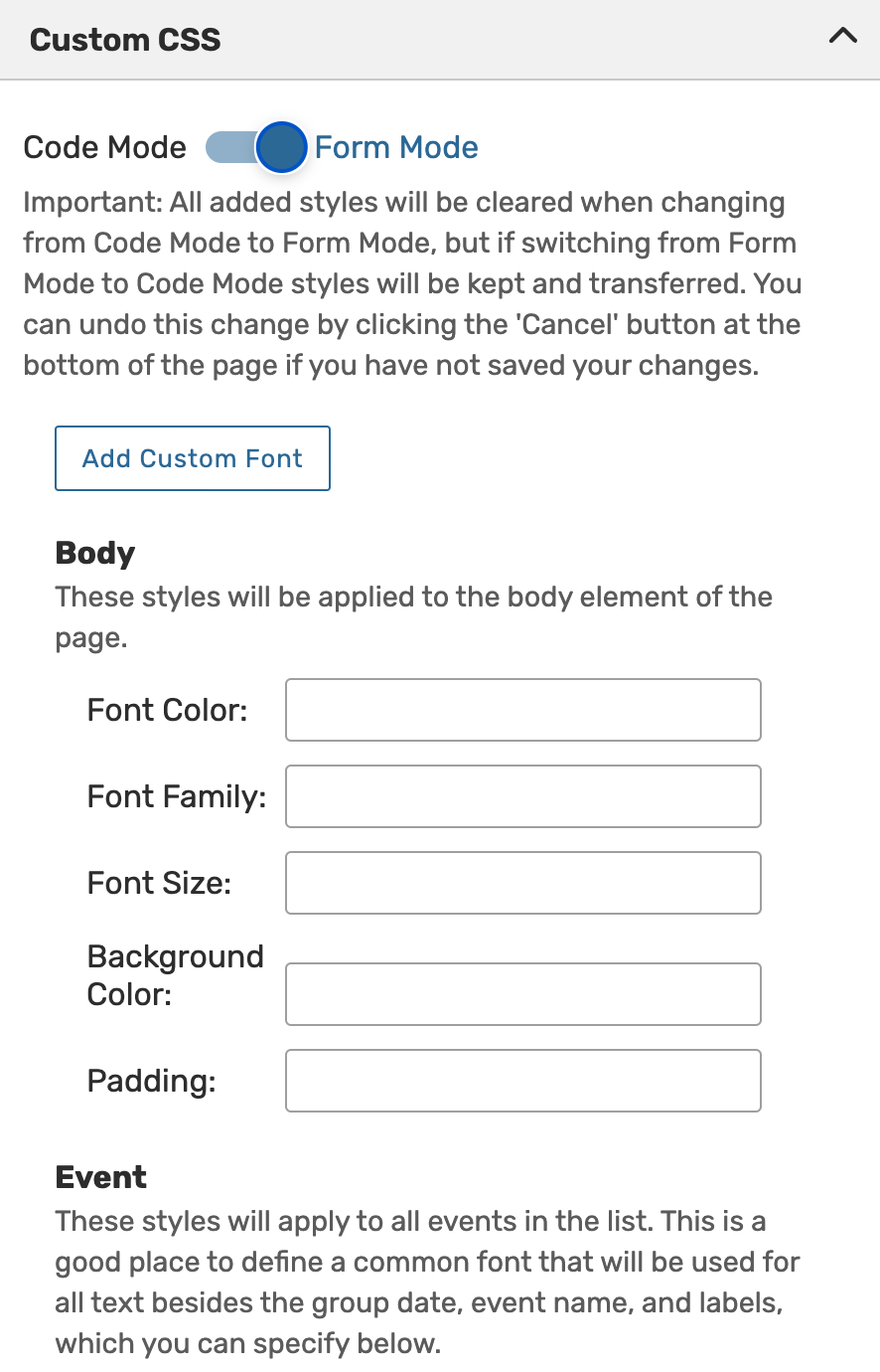 CSS Form Mode for Event Details List