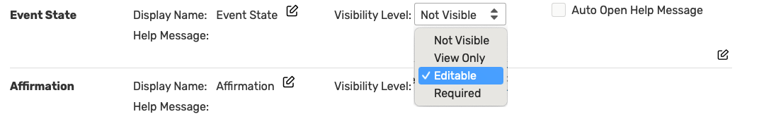 Visibility level options