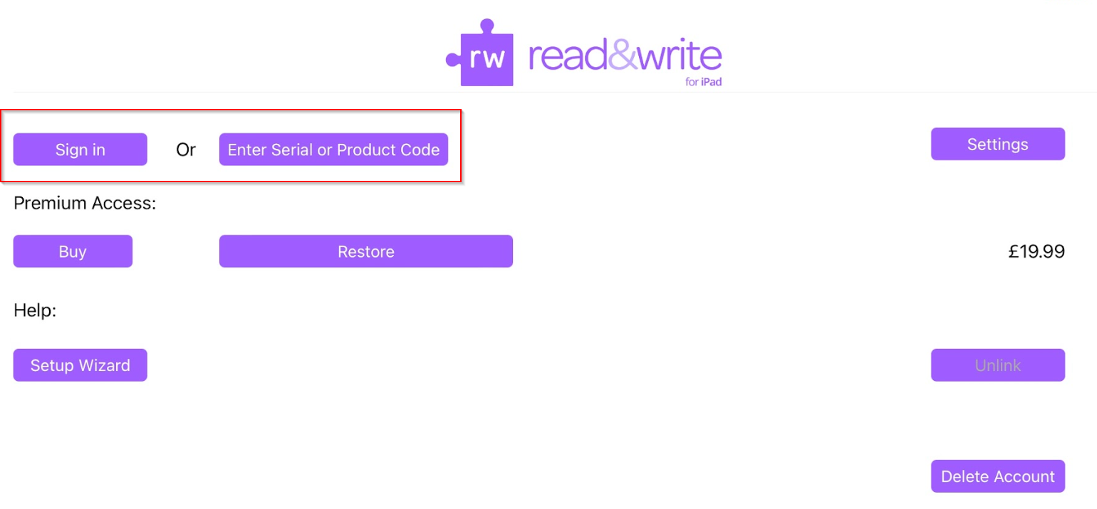 Read&Write for iPad Sign in Page