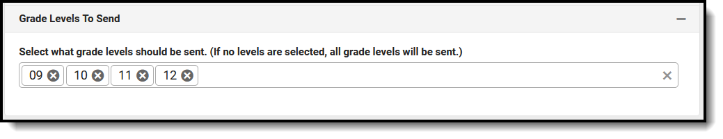 Screenshot of Grade Levels to Send.