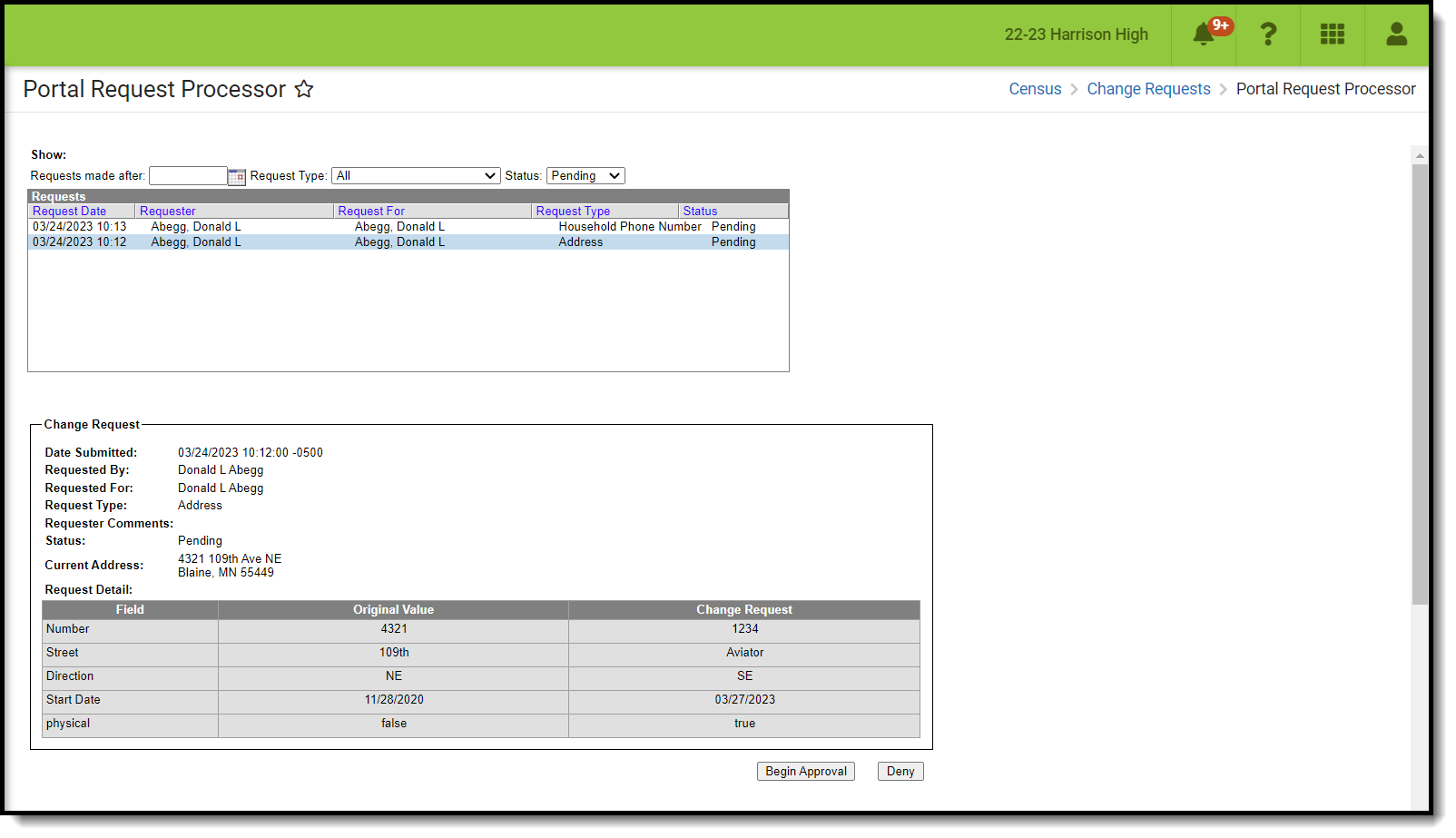Screenshot of Portal Request Processor