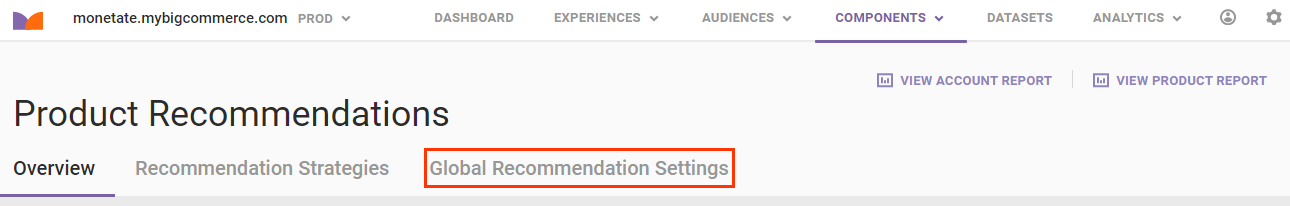 Callout of the Global Recommendation Settings tab
