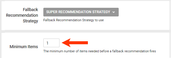 Callout of the Minimum Items field of a recommendations slider action template