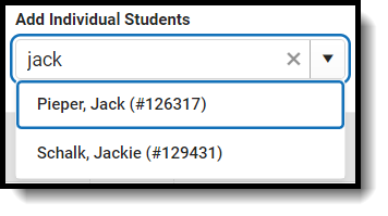 Screenshot showing how to search using the Add Individual Students field.