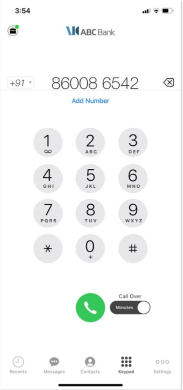 MultiLine Dialpad Screen showing what the screen looks like once the user has dialed a number