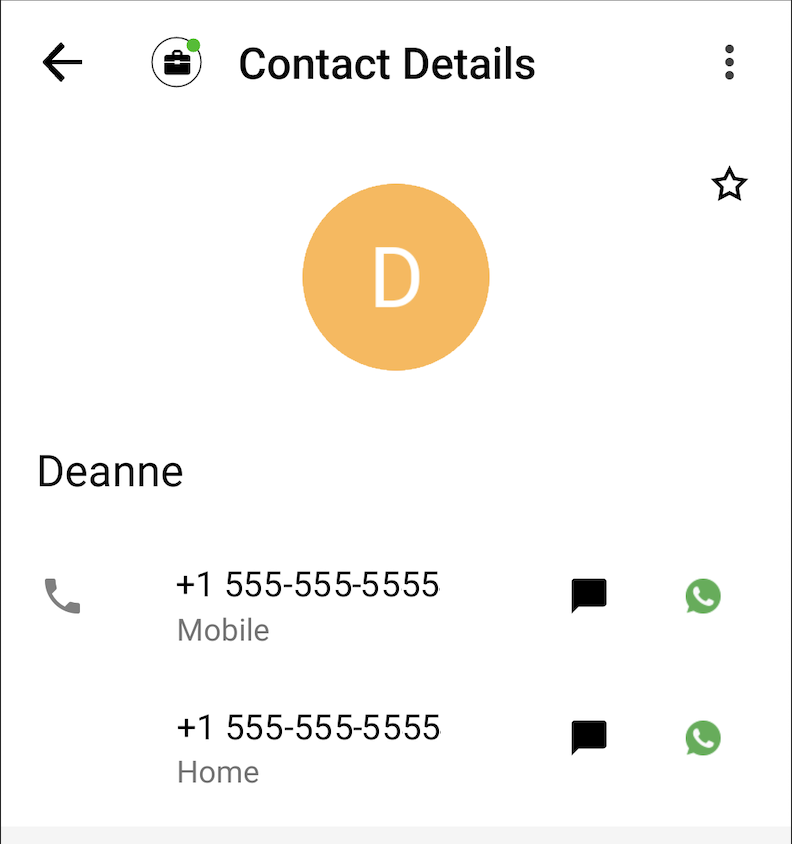 Screenshot of Contact Details screen 