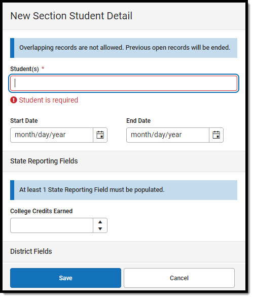 Screenshot of new section student detail side panel.