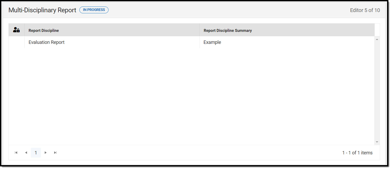 Screenshot of the Multi-Disciplinary Report list editor. 