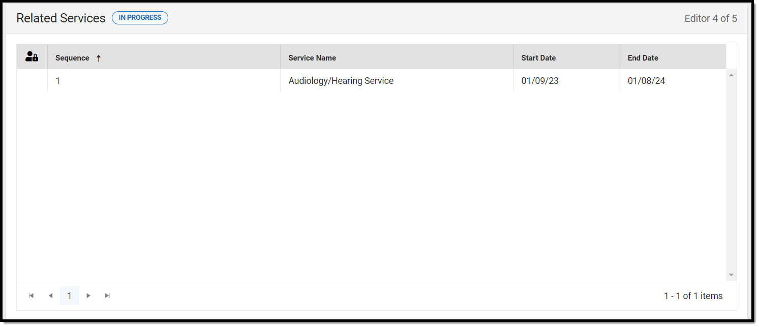 Screenshot of the related services list screen.
