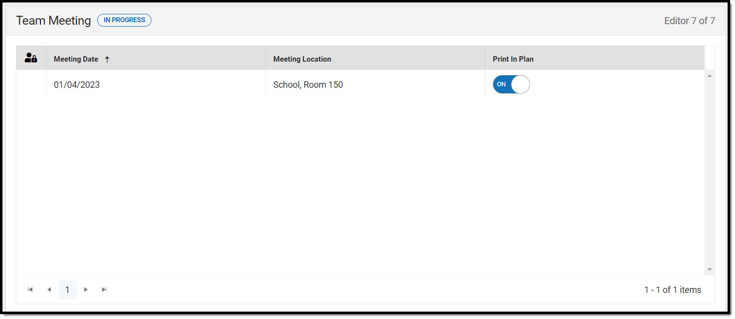 Screenshot of the Team Meeting List.