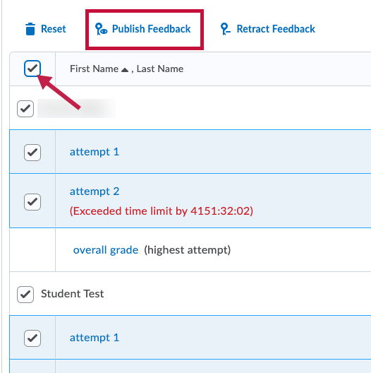 Indicates Publish Feedback link and Select All checkbox.