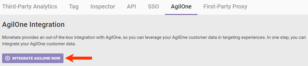 Callout of the 'INTEGRATE AGILONE NOW' button