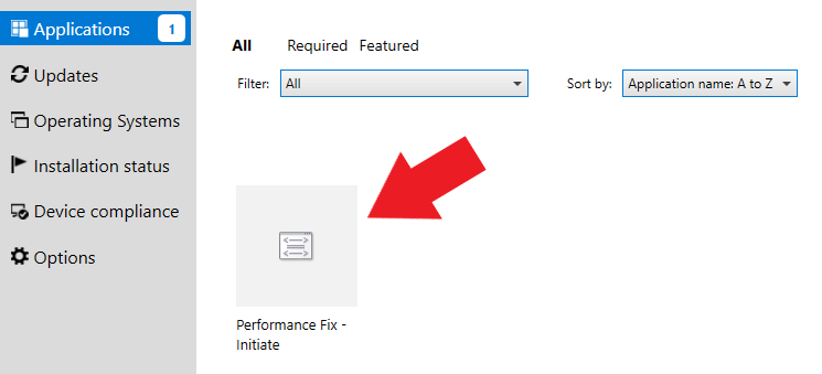 performance fix item in software center with an arrow pointing to it
