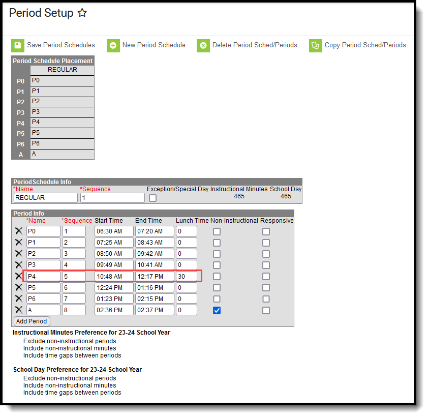 Screenshot of the Periods editor with Period 4 highlighted. 