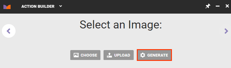 Callout of the GENERATE button on the 'Select an Image' panel of Action Builder