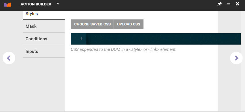 The CSS editor on the Styles tab of Action Builder