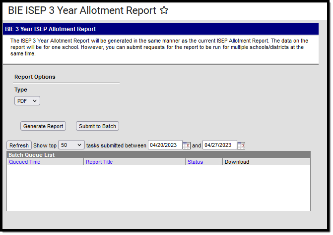 Screenshot of the 3 Year ISEP Allotment Report Editor ; single district view.