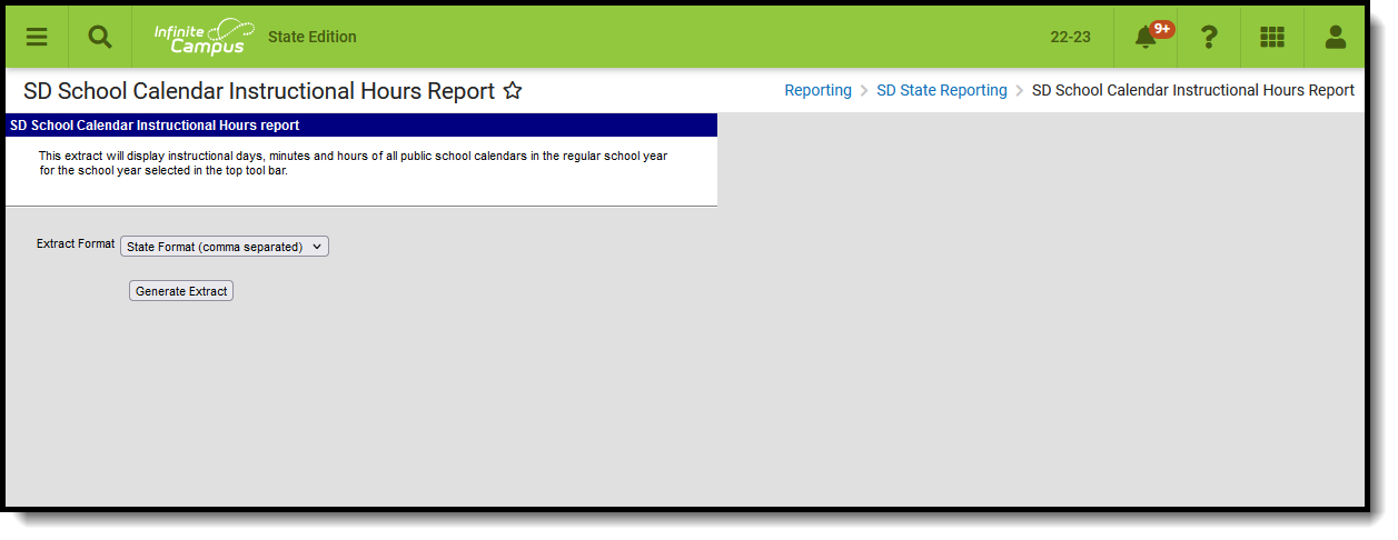 Screenshot of the School Calendar Instructional Hours report editor. 