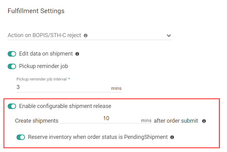 The Fulfillment site settings with a callout for the configurable shipment options