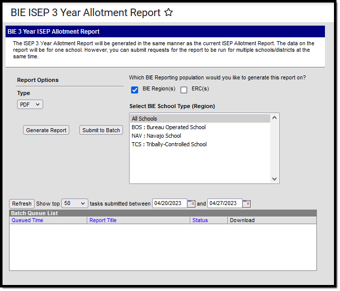 Screenshot of the 3 Year ISEP Allotment Report Editor; all districts view