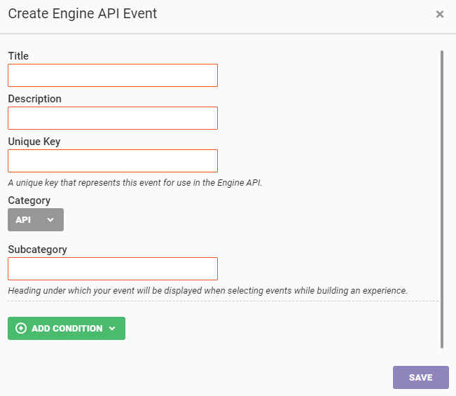 The Create Engine API Event modal
