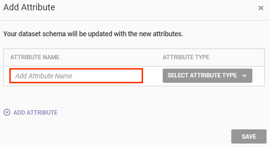 Callout of the 'ATTRIBUTE NAME' field in the Add Attribute modal