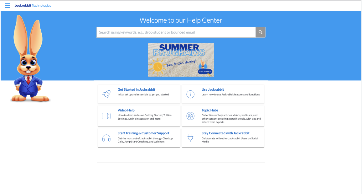 Jackrabbit Help Center Homepage