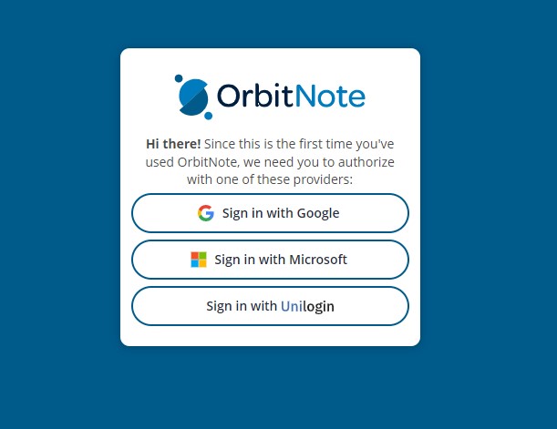 OrbitNote sign-in screen