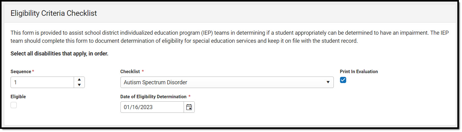 Screenshot of determination of eligibility detail screen.