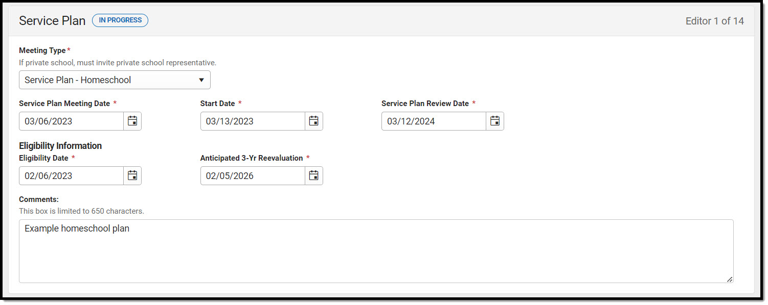 Screenshot of service plan editor.
