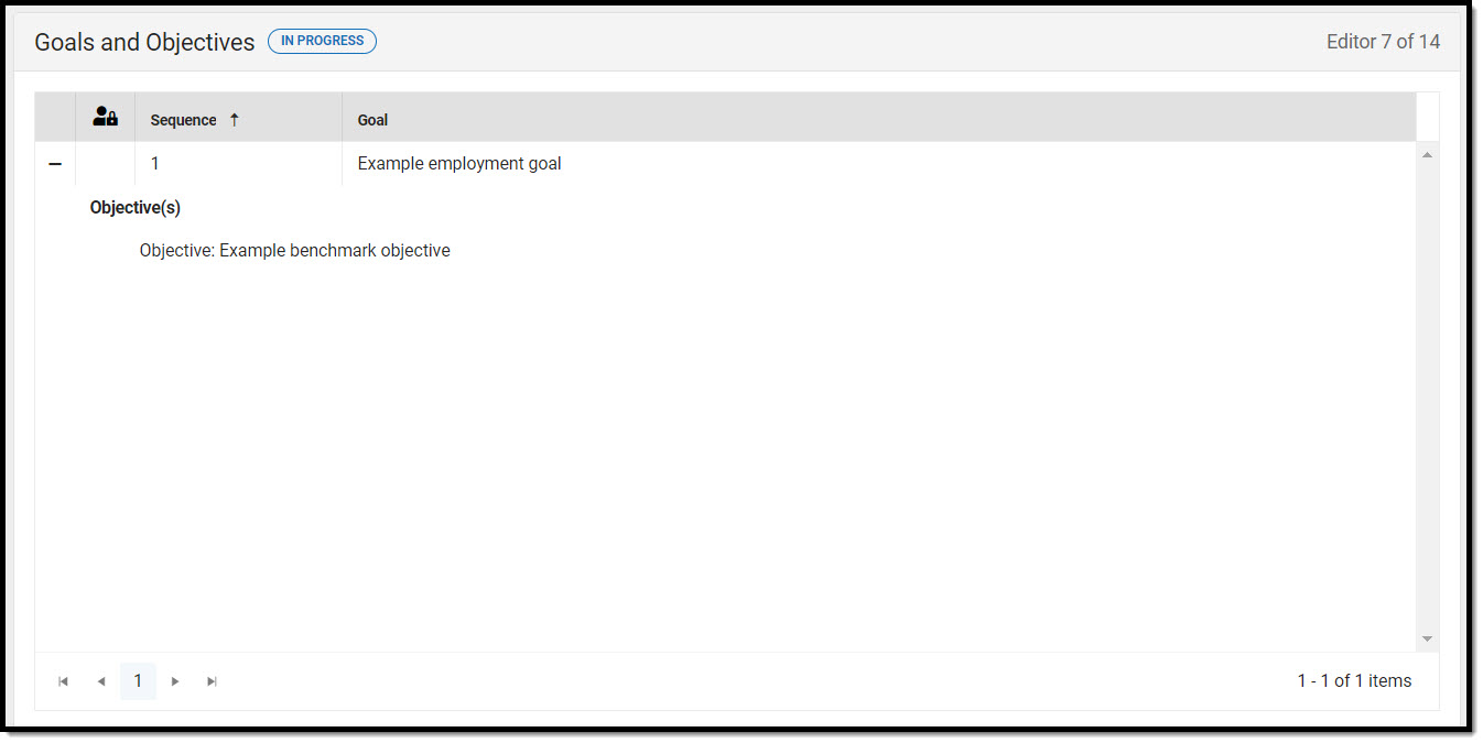 Screenshot of Goals and Objectives list screen.