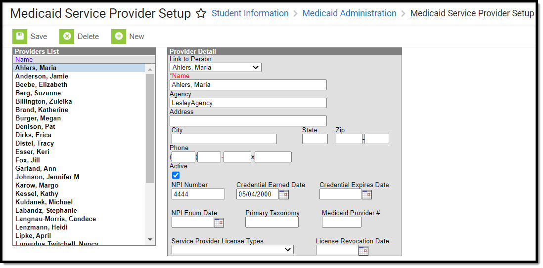 Screenshot of the Medicaid service provider setup tool.