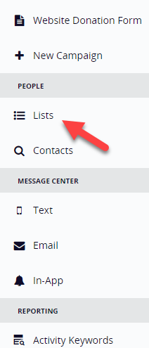 Message Center > Lists