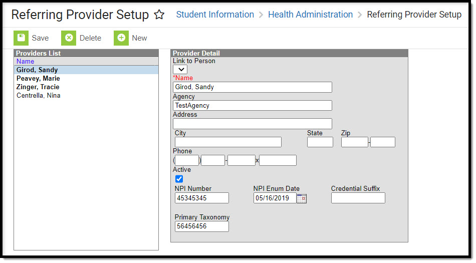 Screenshot of the referring provider setup tool.