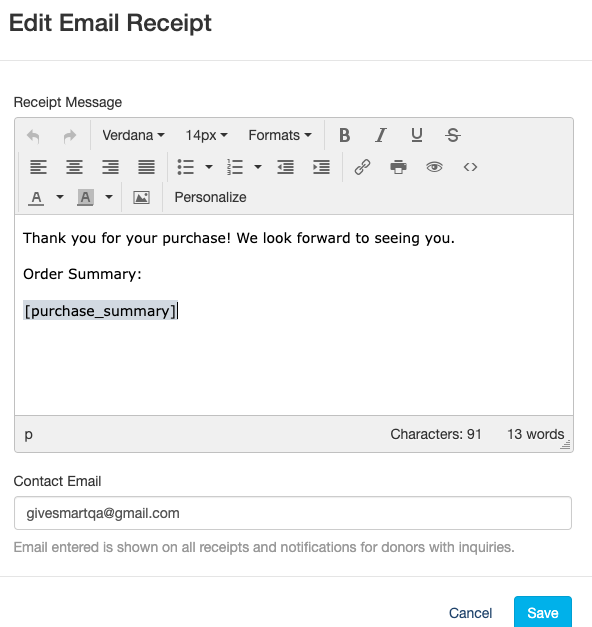 Edit Email Receipt