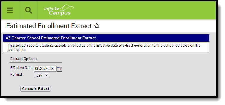 Screenshot of the Estimated Enrollment Extract editor. 