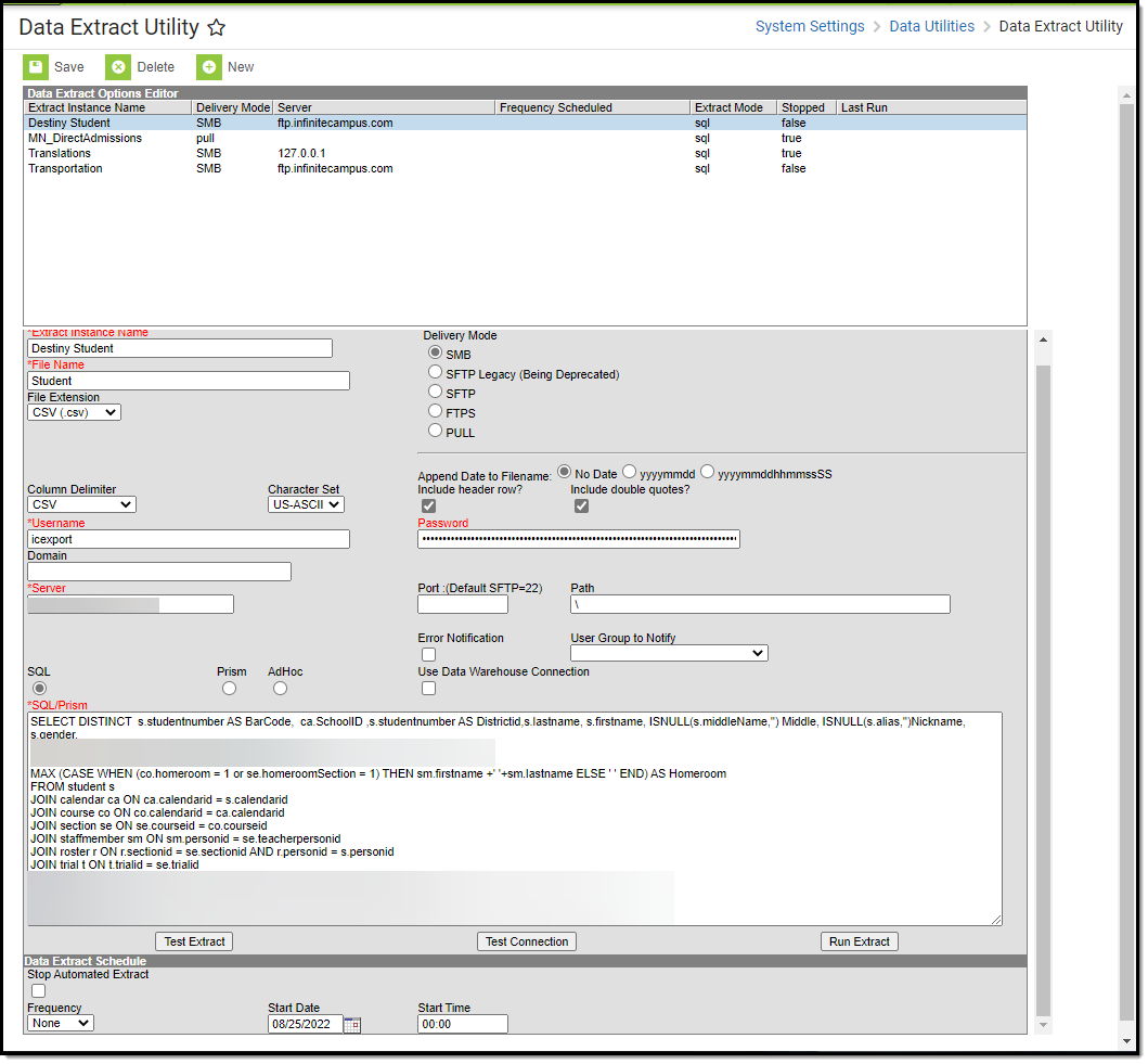 Screenshot of Data Extract Utility