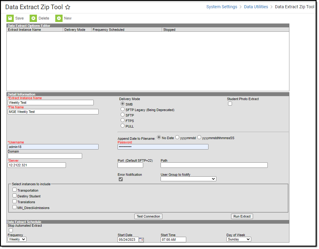 Screenshot of Data extract zip tool