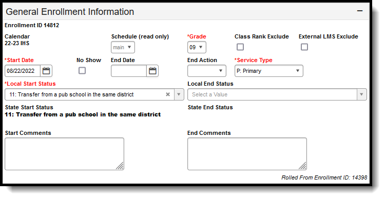 Screenshot of General Enrollment Information Editor