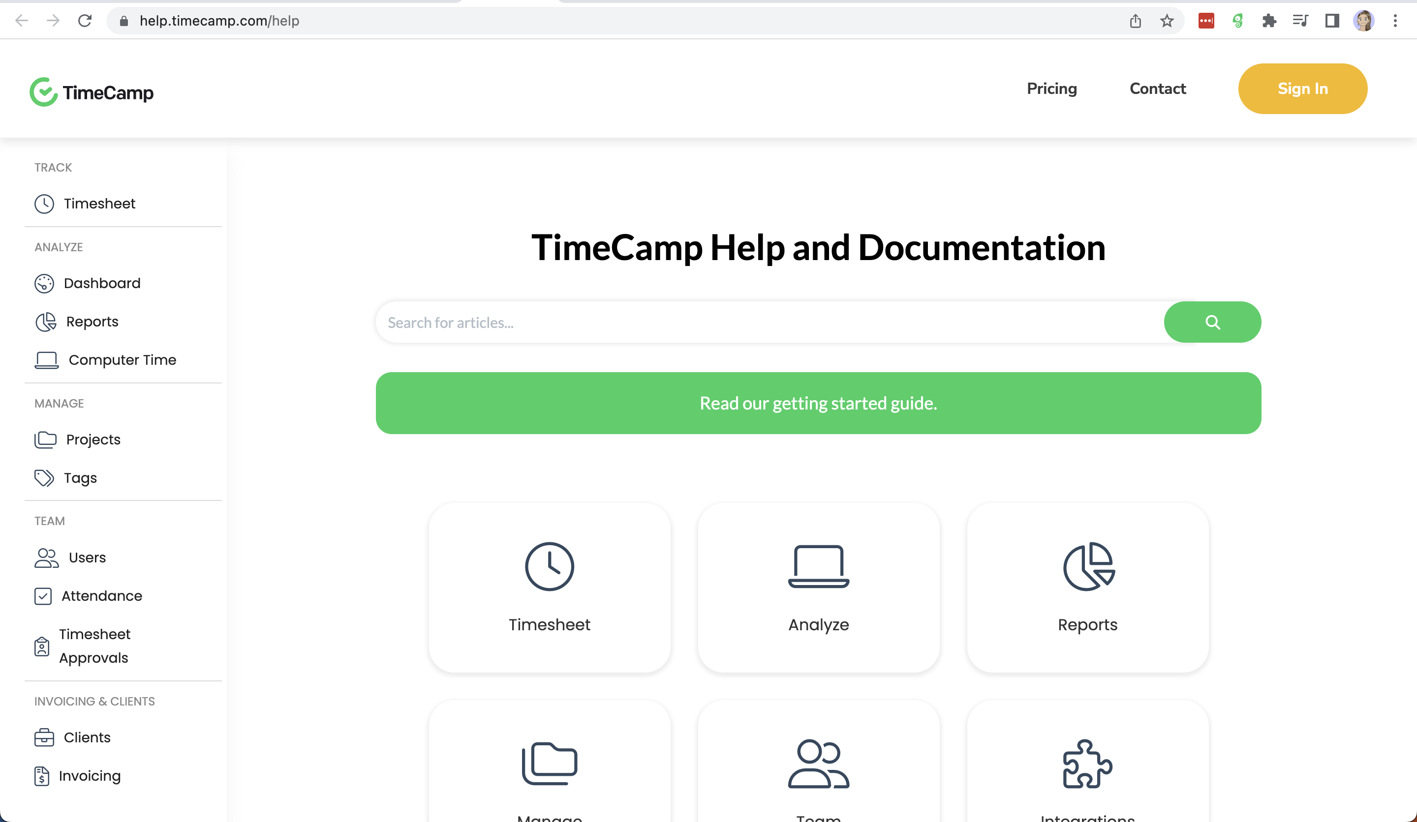 Timecamp Help and Documentation Homepage