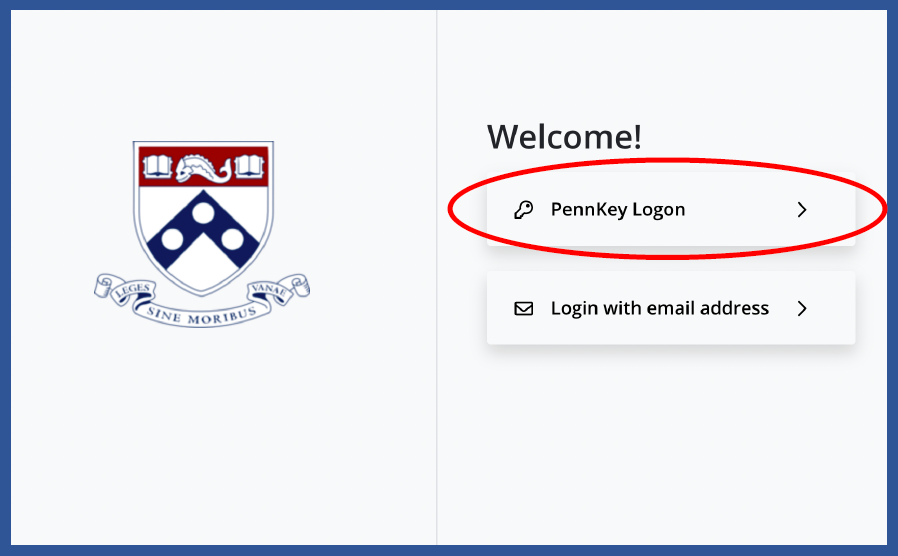Welcome page PennKey Logon application highlighted.