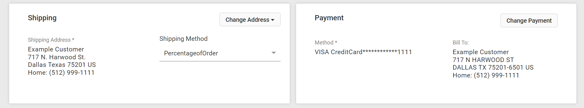 The shipping and payment sections of subscription details