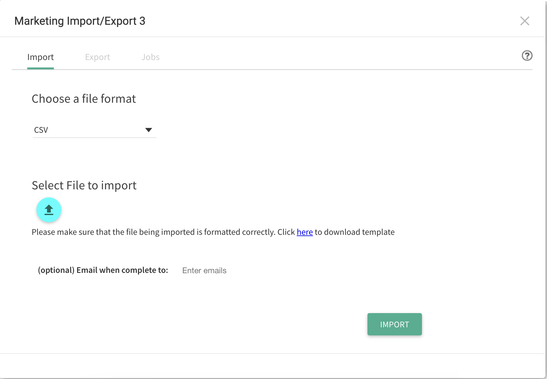 The Import tab of the import-export tool
