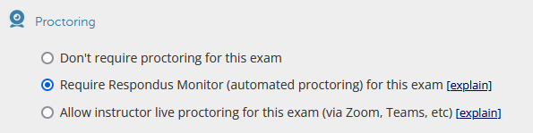 Proctoring options shown