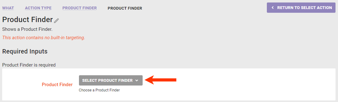 Callout of the Product Finder questionnaire selector