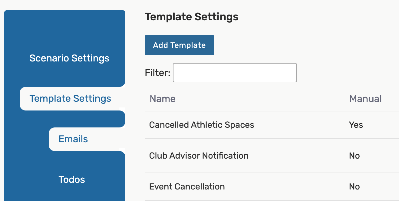 template settings emails tab