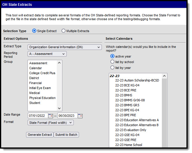 Screenshot of the Organization General Information (DN) extract editor.  